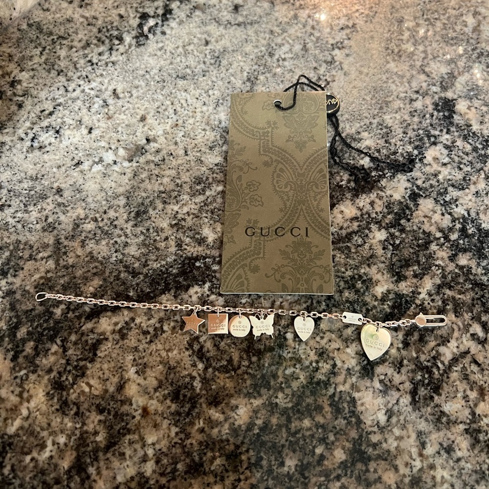 Gucci Trademark Silver Engraved Charm Bracelet - Picture 2 of 8